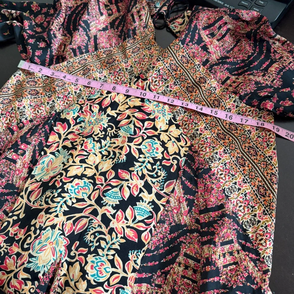 FREE PEOPLE Women Stevie Printed Tunic Dress Floral Patchwork 70s Hippie Size M